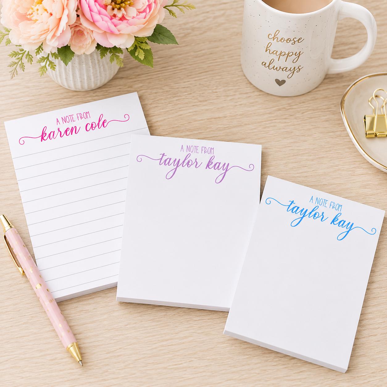 Personalized Notepad Custom Name Stationery Pad, Choose Color & Size ...
