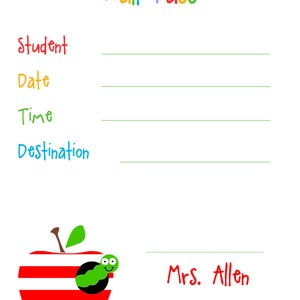 Personalized apple worm caterpillar teacher's hall pass notepad hallpass image 3