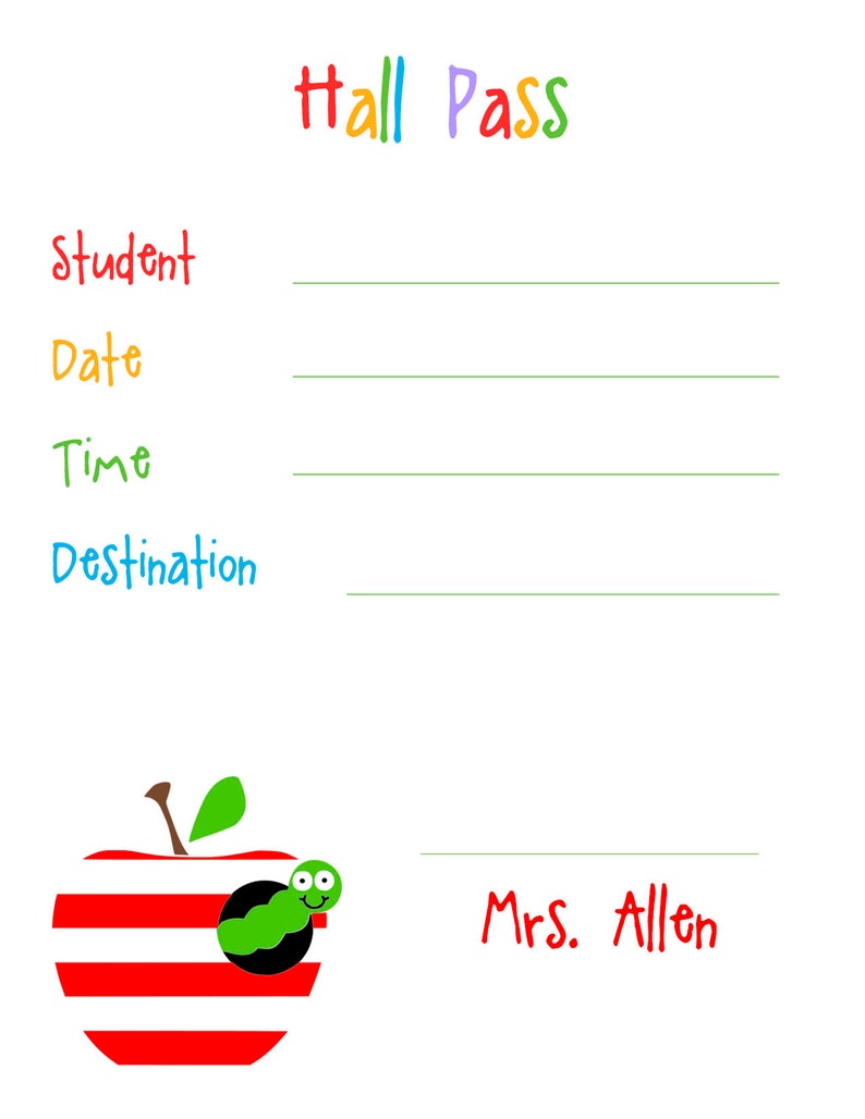 Personalized apple worm caterpillar teacher's hall pass notepad hallpass image 3