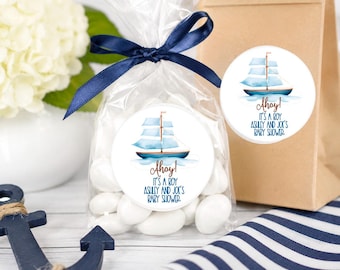 Nautical Baby Shower Favor Stickers, Personalized Blue Anchor Labels, Baby Boy Party Favor Tags, Return Address Seals