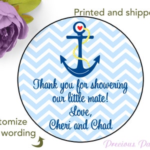 Blue anchor stickers baby shower sticker blue chevron nautical stickers nautical baby shower label