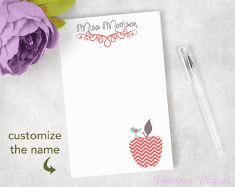 Coral chevron apple notepad Teacher Gift Appreciation