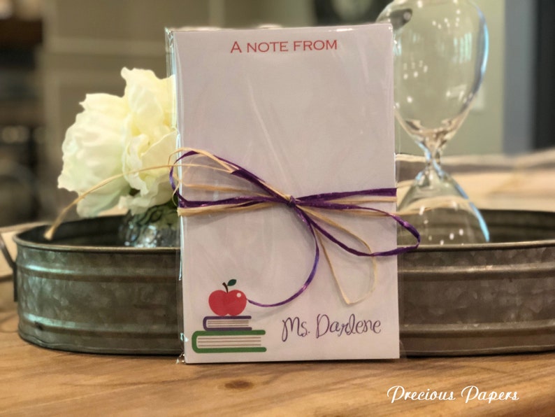 Personalized Teacher note pads with books and an apple Personalized teacher gift note pads librarian gift image 3