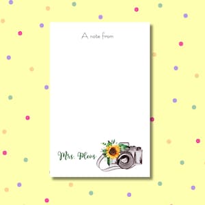 Personalized camera notepad, customized watercolor photography notepad, Photographer Stationery