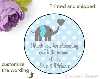 Blue elephant baby shower sticker polka dot baby shower favor stickers blue elephant labels