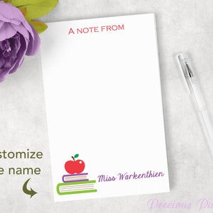 Personalized Teacher note pads with books and an apple Personalized teacher gift note pads librarian gift image 1