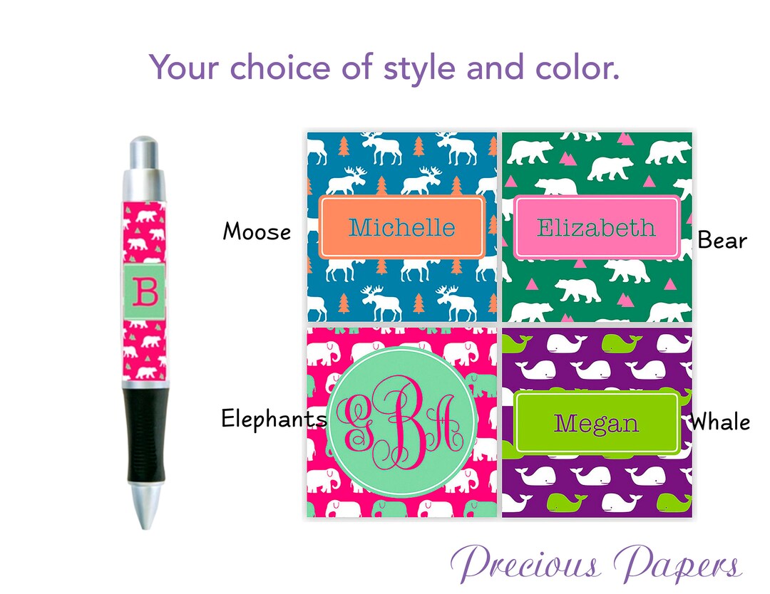 Personalized Elephant Pen, Preppy Pen, Bear Pen, Moose Pen, Elephant