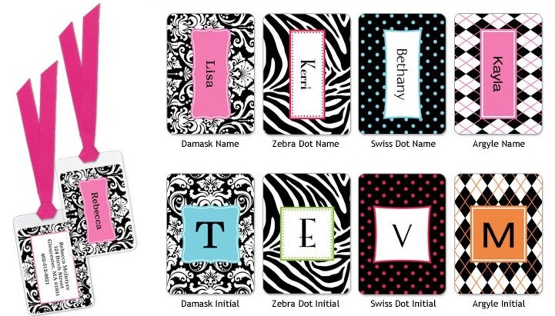 2 Personalized Luggage Tags Zebra Luggage Tags Damask Etsy