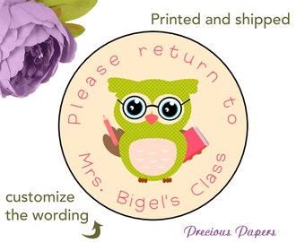 Personalized PRINTED Owl library stickers back to school stickers owl classroom stickers book labels property label