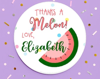 Personalized melon stickers watermelon labels watermelon birthday party summer birthday stickers PRINTED