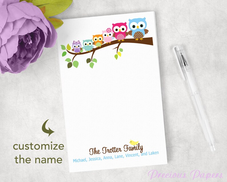 50 Sheets Personalized Owl Notepads Personalized Owl Family Etsy