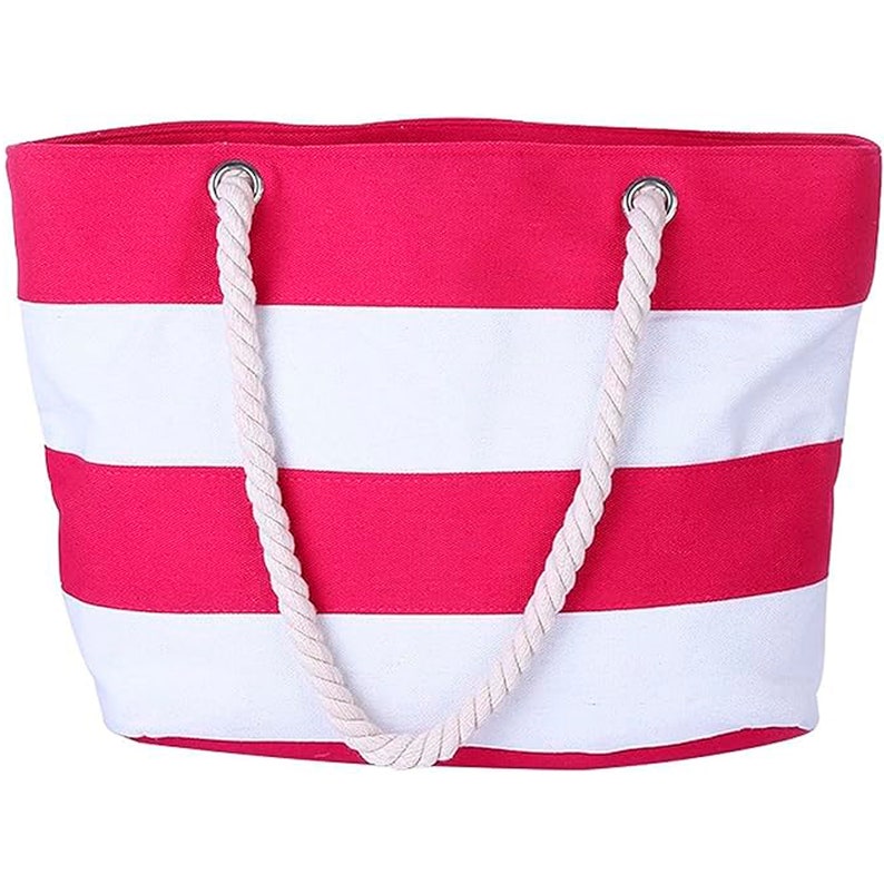 Navy blue striped Or Pink striped canvas tote bag with rope handles Blank image 3