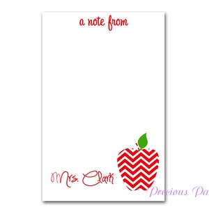 Personalized Red Teacher note pads Personalized teacher gift Personalized teacher red chevron apple notepad apple note pad image 3