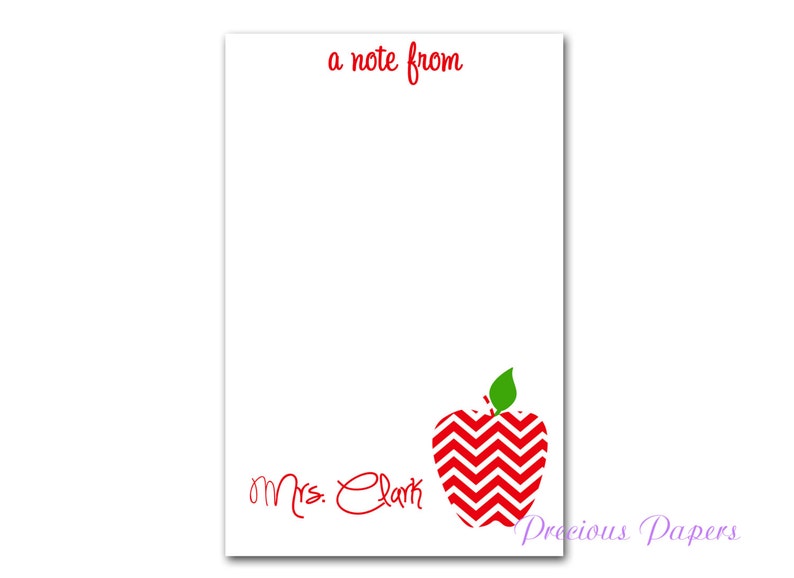 Personalized Red Teacher note pads Personalized teacher gift Personalized teacher red chevron apple notepad apple note pad image 3