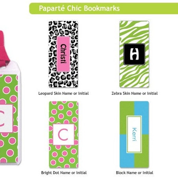 Personalized Bookmarks - zebra book marks, leopard bookmarks, polka dots or stripes bookmarks