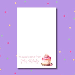 Personalized Watercolor Cake Notepad: Bakery Gift Stationery