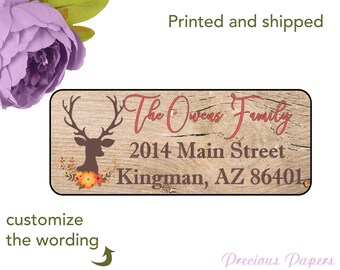 Personalized floral deer return address lables rustic deer address labels antler address labels