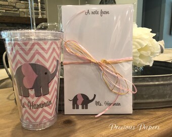 Personalized Teacher Elephant notepad and tumbler set Teacher notepads teacher tumblers elephant Gifts