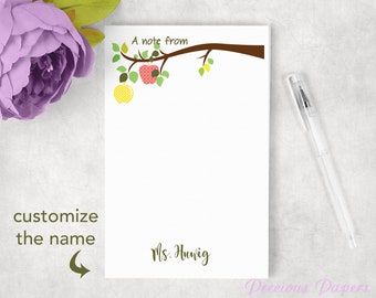 Personalized teacher apple branch notepad apple note pad