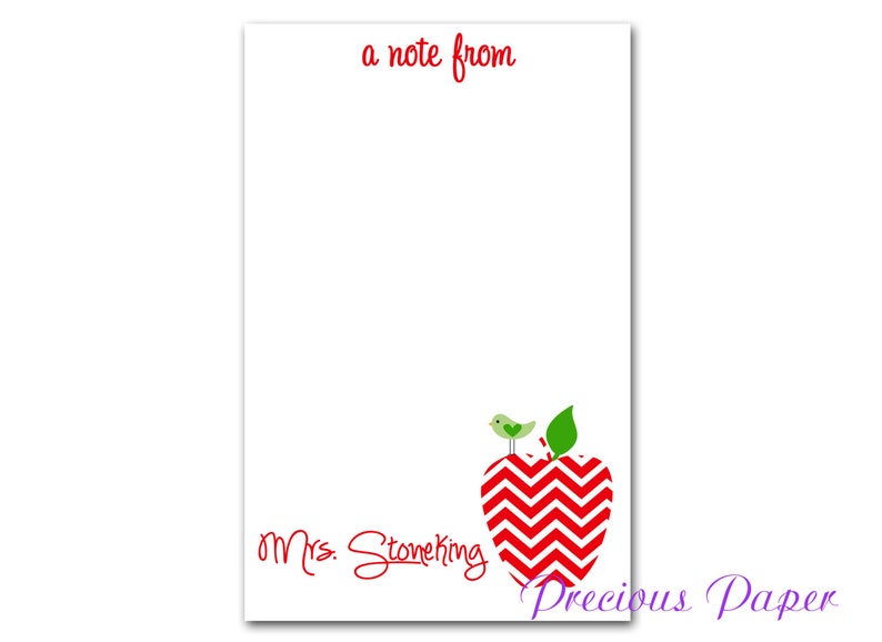 Personalized Red Teacher note pads Personalized teacher gift Personalized teacher red chevron apple notepad apple note pad image 2