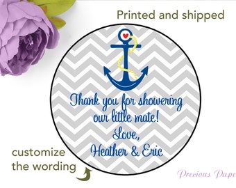 Gray anchor stickers baby shower sticker gray chevron nautical stickers nautical baby shower label PRINTED