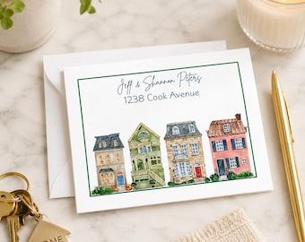 Personalized folded note cards with houses, realtor stationery, realtor thank you notes gift