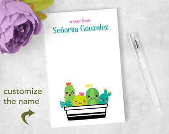 Personalized cactus succulent notepad  cactus notes for a teacher or classroom