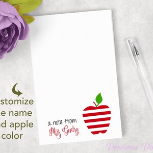 Personalized Teacher note pads Personalized teacher gift Personalized teacher red striped apple notepad apple note pad