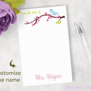 Personalized blue bird on a branch notepads bird and tree notepads Personalized Teacher note pads Personalized teacher gift