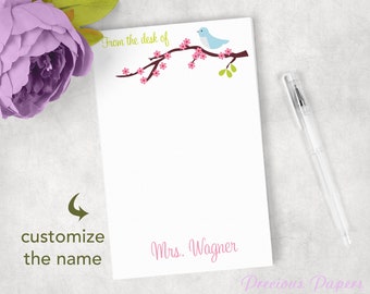 Personalized blue bird on a branch notepads bird and tree notepads Personalized Teacher note pads Personalized teacher gift