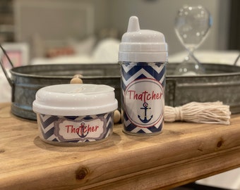 Personalized anchor nautical snack and sippy cups kids snack holder cup kids sippy cup