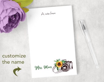 Personalized watercolor camera notepad 8.5x 5.5" photography notepad