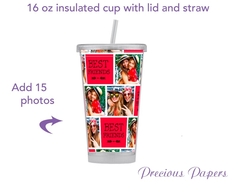 Personalized 16 oz insulated tumbler with lid and straw, custom photo mug, monogrammed cup, teen girl gift, picture gift, BPA-free plastic image 3