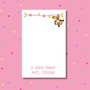 Personalized monkey notepad, custom monkey notepad for a teacher gift classroom, jungle theme note