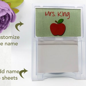 Personalized Memo Holder for Teacher Classroom Apple Note Sheet Box, best teacher gift, Includes acrylic holder and 100 sheets of paper