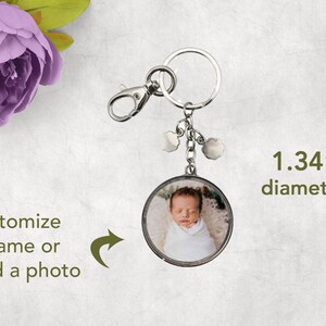 Personalized Silver photo key chain  Add your photo and caption perfect  Mothers Day gift