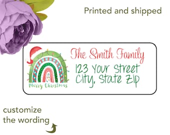 Personalized Christmas Rainbow return address labels gift stickers