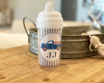 Personalized blue truck sippy cup boys sippy cup baby boy gift