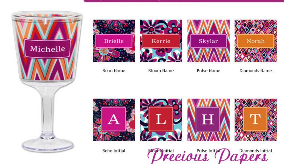 Personalized Plastic Wine Glasses Personalized Chevron Wine Etsy