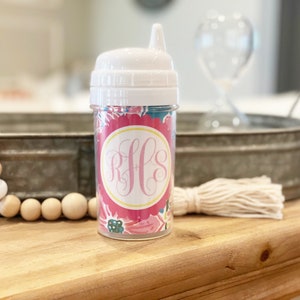 Personalized Sippy Cup Engraved with Floral Wreath and Name