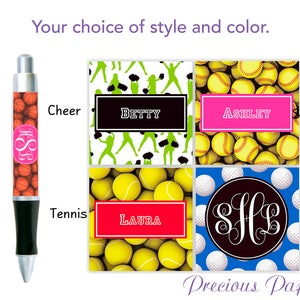 Personalized Pen with Name, Monogram or Initial | Custom Softball, Cheer, Golf, Coach Gift | Durable Ballpoint Pen with Matching Bow