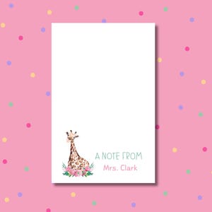 Personalized Watercolor Giraffe Notepad, Custom Adult Giraffe gift, Giraffe Classroom, Custom Giraffe Notepad