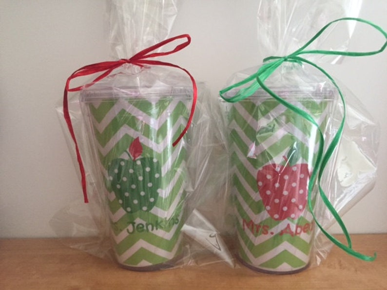 Personalized Teacher Gift Set with Polka Dot Apple Tumbler and Notepad | Customizable Teacher Notepad, Appreciation Gifts image 3