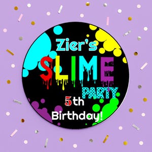 Personalized Slime Birthday Party Stickers kids Slime Party labels black green red blue purple