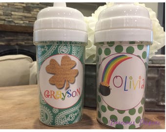 St. Patrick's day sippy cup - rainbow sippy cup - 4 leaf clover sippy cup - st pattys day cup