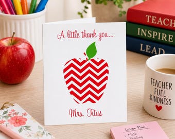 Personalized Chevron apple notecards several colors with white envelopes