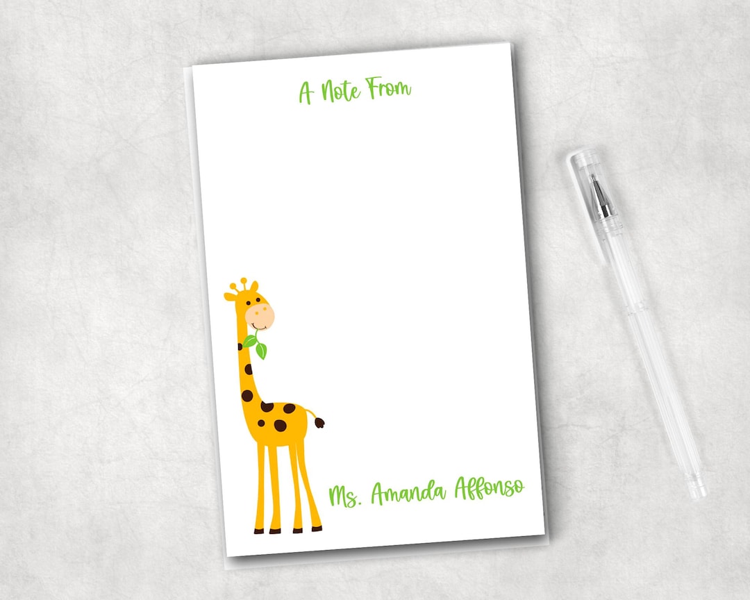 Personalized Giraffe Notepad, Jungle Custom Giraffe Notepad, Giraffe ...