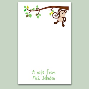 Custom monkey notepad, monkey theme classroom, personalized notepad, Jungle theme stationery gift