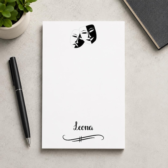Personalized drama teacher notepad with comedy tragedy masks, custom drama coach gift, theater teacher gift, comedy and tragedy notepad