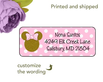 Personalized Mouse return address labels Gold and pink mouse stickers